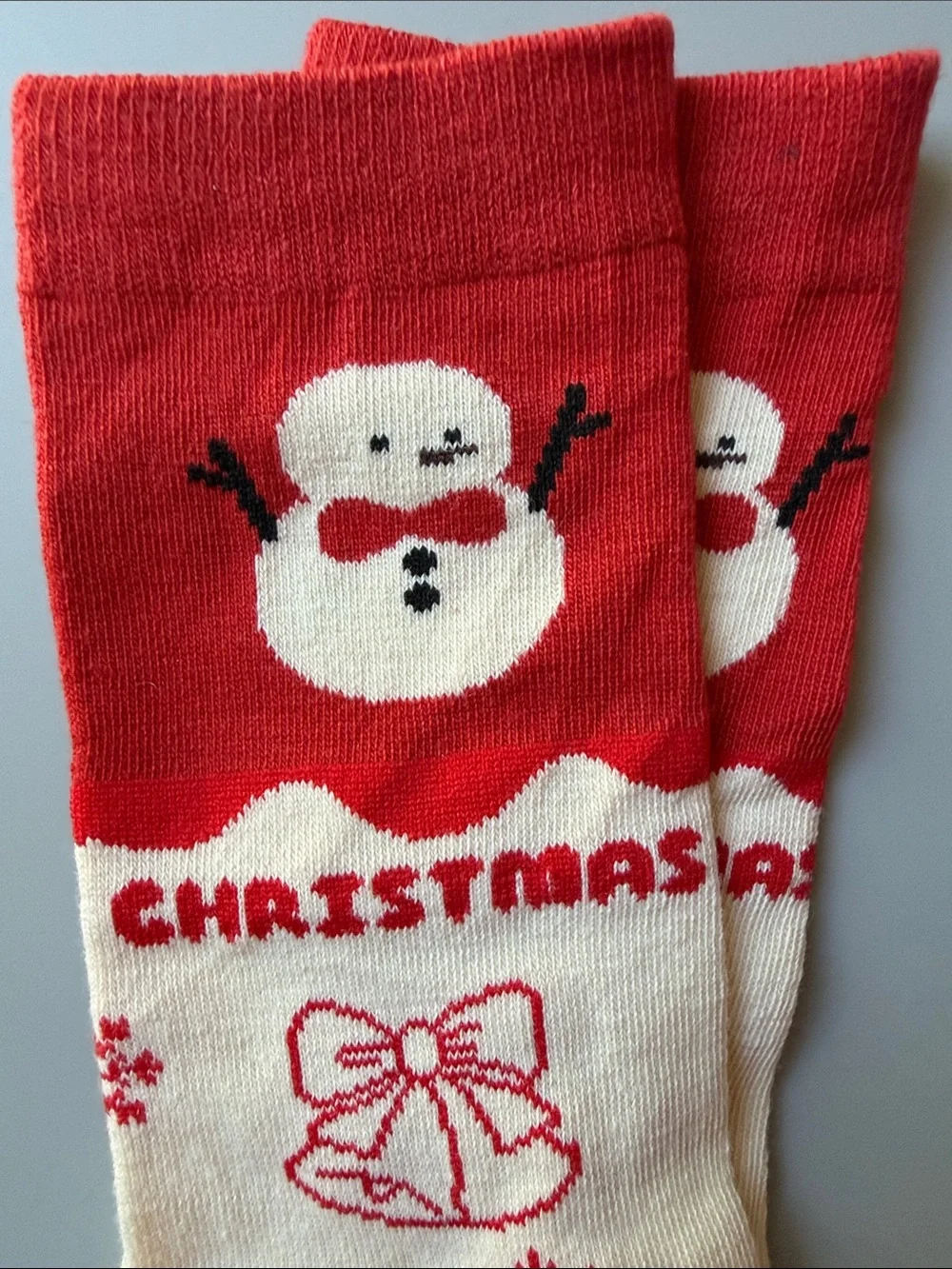 Christmas Snowman & Santa Crew Socks - Red & Cream- NWOT